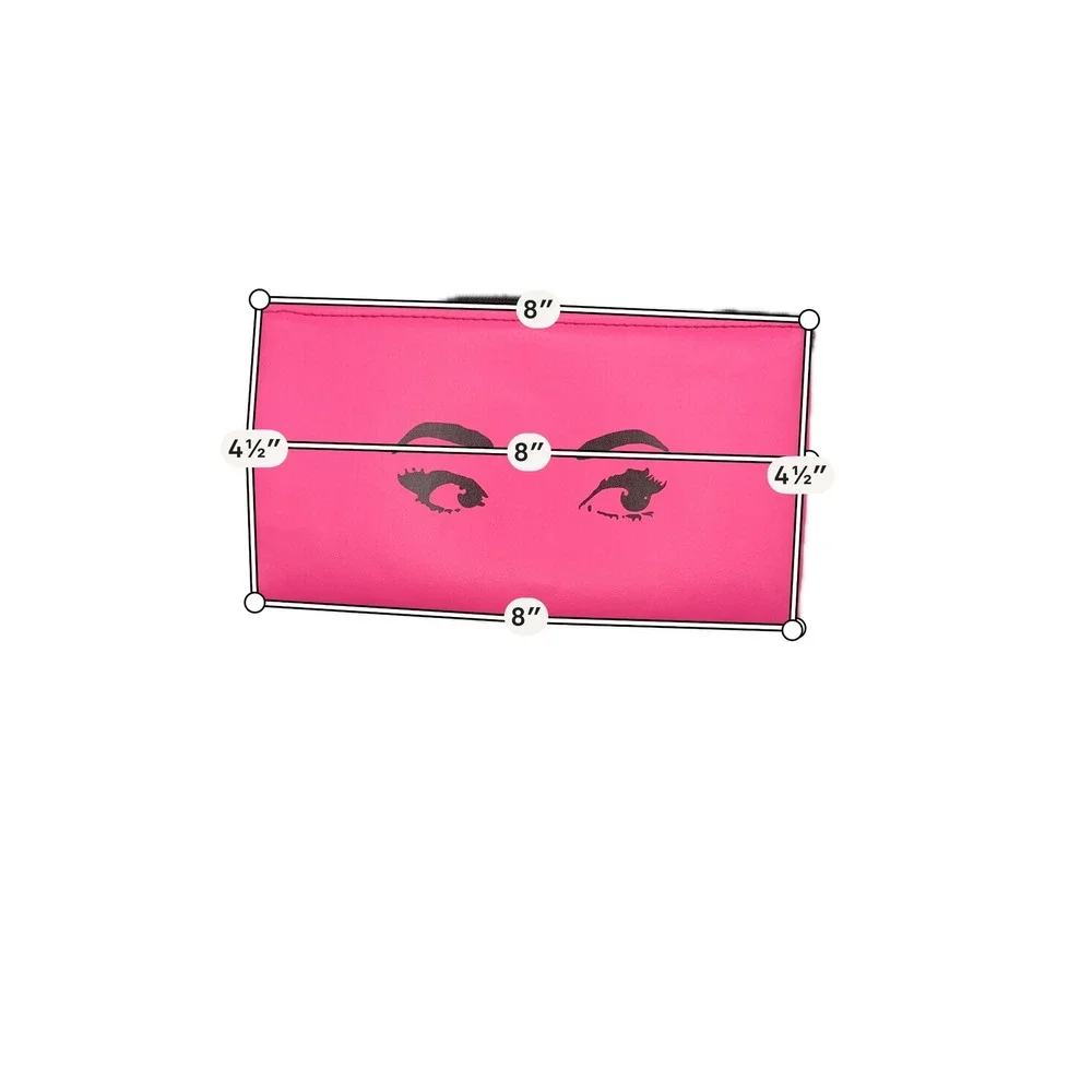 Kate Spade New York Hot Pink Winking Eyes Cosmetic Pouch Polka Dot Lining 8x4.5